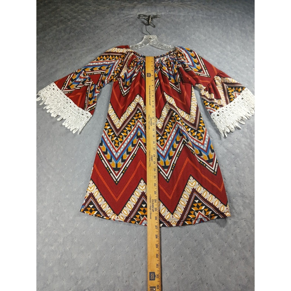 WinWin Half Sleeve Lace Tunic Top Red Geometric Chevron Boho S-M - Picture 3 of 9